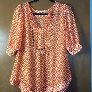 41 Hawthorn Orange and White Geometric Blouse